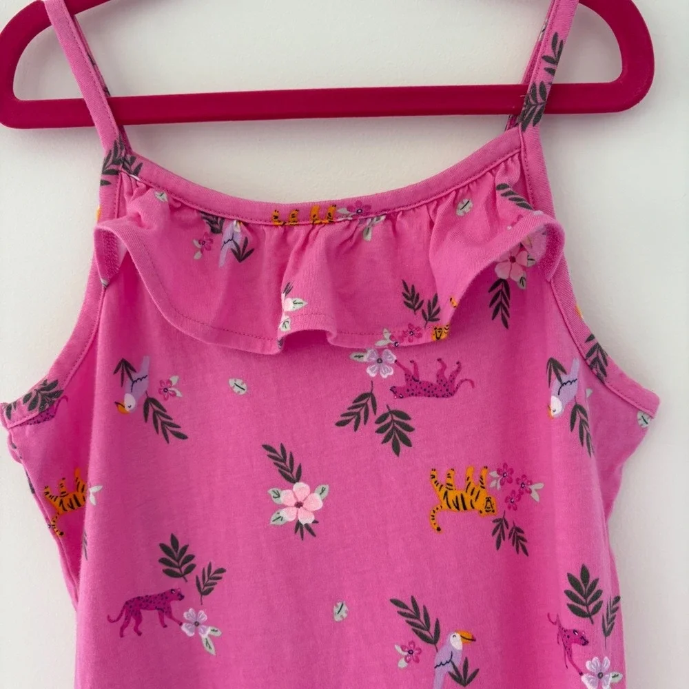 Carter's Girls Size 12 Pink Dress Tiger Floral Print‎ Sleeveless Casual Summer